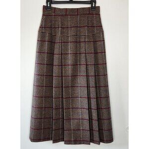 Vintage Thermo Jac TJ 100% Wool Pleated Front Plaid W Houndstooth Maxi Skirt, 10